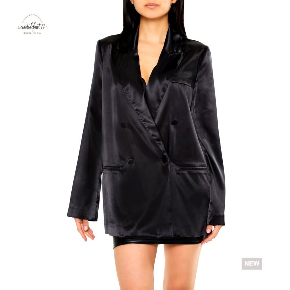 Satin Double-Breasted Blazer Elegant Professional Chic Peak Lapel Classic